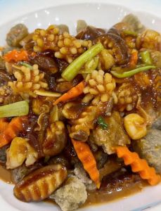 大连炒焖子正宗做法_淀粉凉水定型，蒜香芝麻酱炒制