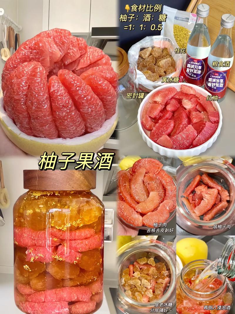 柚子肉甜酒的做法大全_自制柚子甜酒，清甜止咳，超简单！